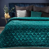 Oneiro’s luxe KRISTIN Type 3 Beddensprei Turquoise - 220x240 cm – bedsprei 2 persoons - beige – beddengoed – slaapkamer – spreien – dekens – wonen – slapen