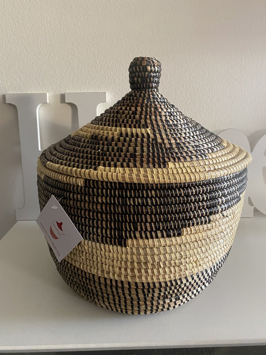 ronde mand met deksel M, naturel ronde mand met deksel M, naturel