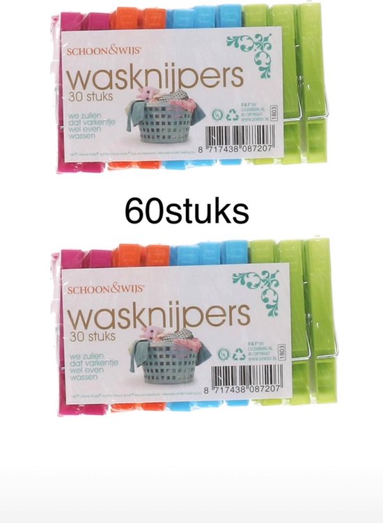 Kunststof wasknijpers - kleuren mix - 24x stuks - 8 cm - was ophangen Kunststof wasknijpers - kleuren mix - 24x stuks - 8 cm - was ophangen
