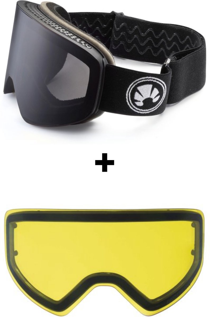Bakedsnow skibrill - Abyss black + low light lens - Ski & Snowboard goggle met Breed vizier - Unisex - Goede fit, ook met Helm - Dubbele lens met anti-fog coating
