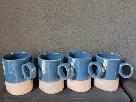 Set De 4 Grand Café Tasses Bleu Clair Grès Soupe Tasse Cappuccino Tasse  330ml