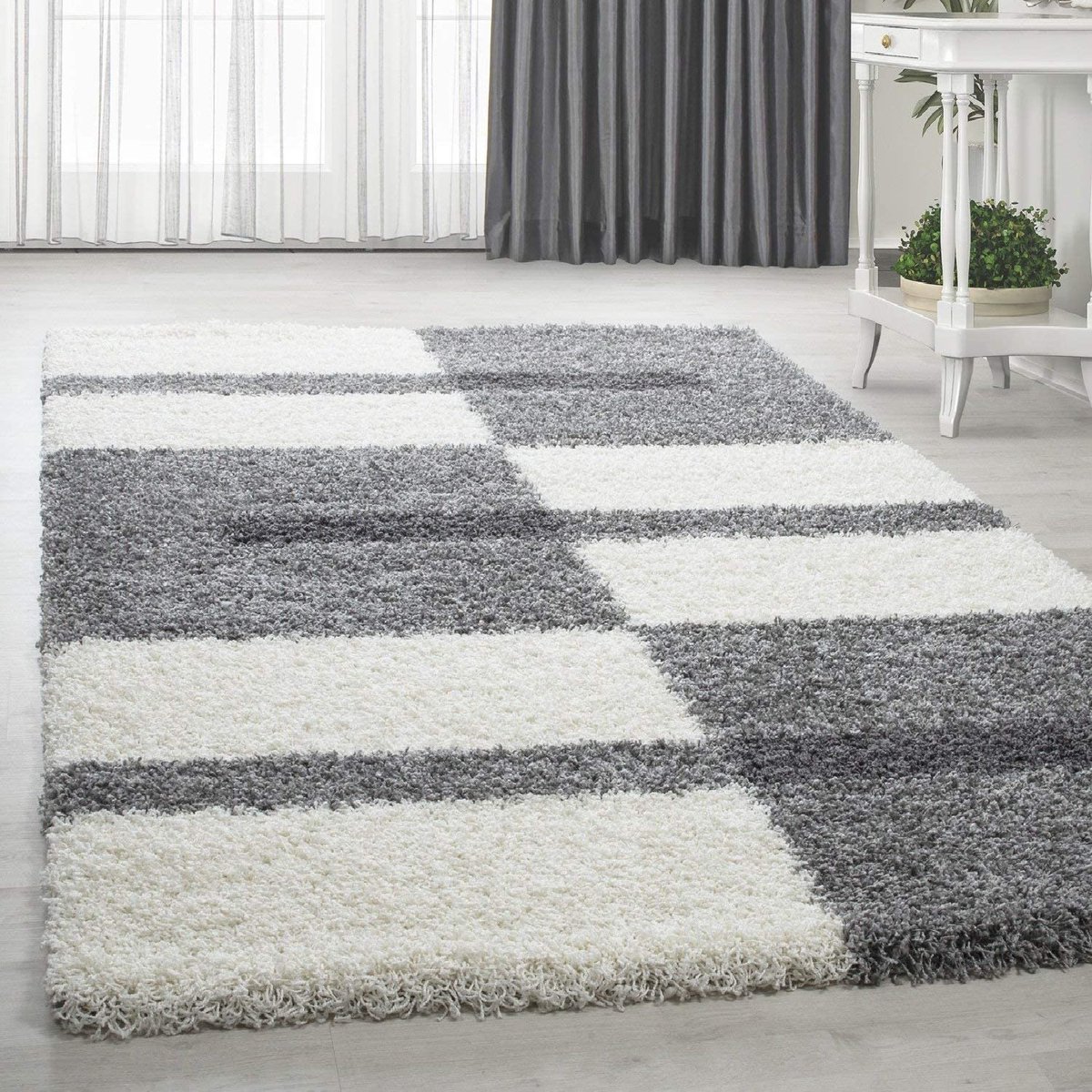 Flycarpets Hoogpolig shaggy vloerkleed - Manhattan 080x150 CM Lichtgrijs 3 CM