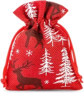 Sacs de Noël Jute - 8 x 10 cm - 10 pièces - Sapin de Noël avec Renne - 100% Naturel - Emballage de Noël Décoration de Décorations de Noël Décorations de Noël