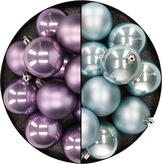 Kunststof kerstballen 6 cm - 24x stuks - lila paars en lichtblauw