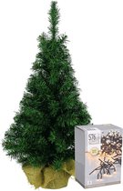 Decoris kerstboom - 90 cm - groen - met clusterverlichting warm wit