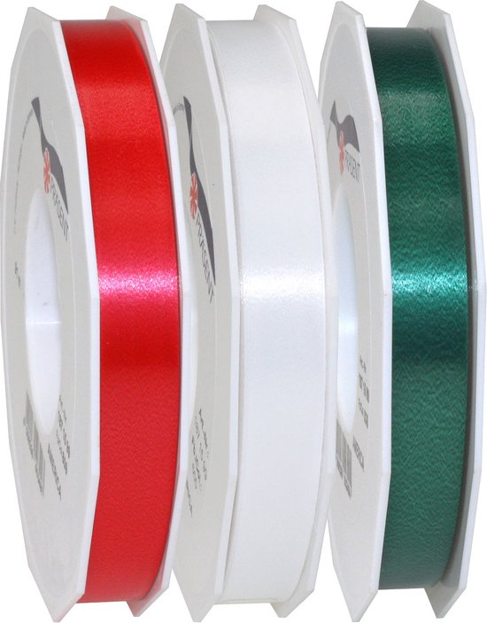 Hobby/déco cadeau de luxe rubans décoratifs rouge/blanc/vert 1,5 cm x 91 mètres