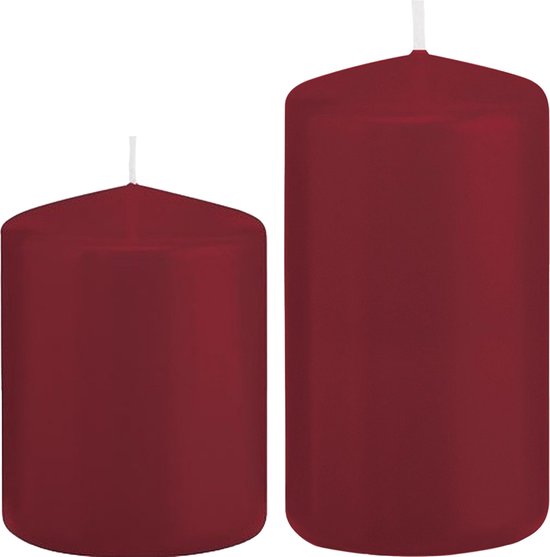 Trend Candles - Stompkaarsen set 2x stuks bordeaux rood 8 en 12 cm