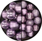 30x morceaux de boules de Noël en plastique violet lilas 3 et 4 cm