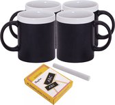 Ensemble de 4 x tasses à Café/thé blanc tableau noir avec paquet de craies
