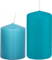 Trend Candles - Stompkaarsen set 2x stuks turquoise blauw 8 en 12 cm