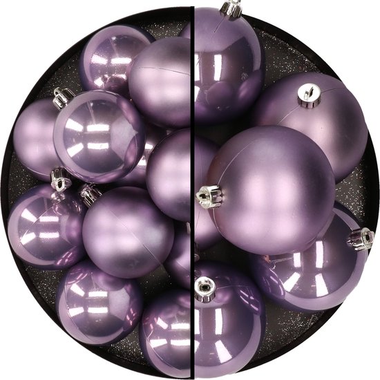 18x morceaux de boules de Noël en plastique violet lilas 6 et 8 cm