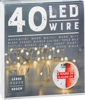Draadverlichting lichtsnoer - 240 cm - 40 leds - warm wit - batt - timer