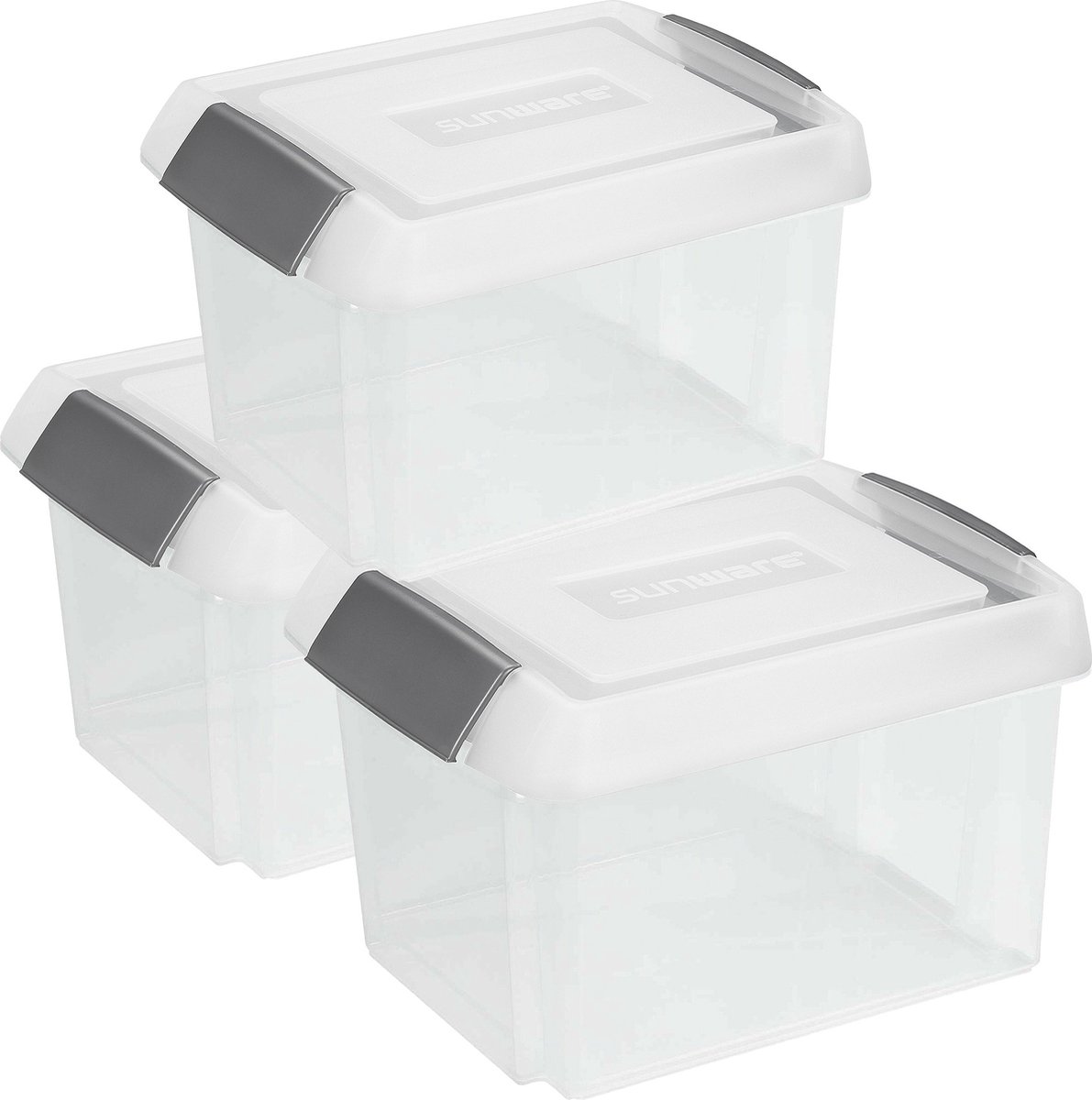 Sunware 3x opslagboxen kunststof 32 liter transparant 45 x 36 x 24 cm met hoge deksel - Opbergbox