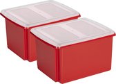 Sunware set van 2x opslagboxen 32 liter rood 45 x 36 x 24 cm met afsluitbare deksel