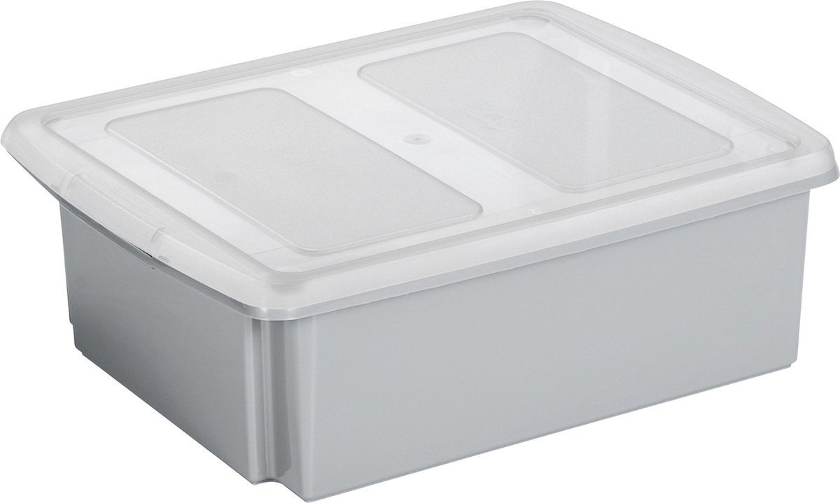 Sunware opslagbox - 17 liter - grijs - 45 x 36 x 14 cm - met afsluitbare deksel Lichtgrijs