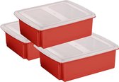 Sunware set van 3x opslagboxen 17 liter rood 45 x 36 x 14 cm met afsluitbare deksel
