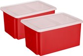 Sunware 2x opslagboxen 51 liter rood 59 x 39 x 29 cm met afsluitbare deksel