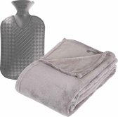 Fleece deken/plaid Zilvergrijs 125 x 150 cm en een warmwater kruik 2 liter