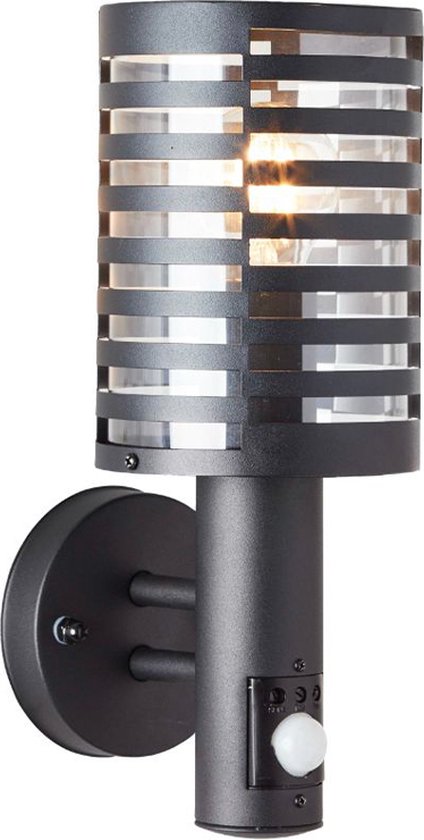 BRILLIANT lamp, Venlo buiten wandlamp staande bewegingsmelder zwart mat, RVS/kunststof, 1x A60, E27, 40W, normale lampen (niet meegeleverd), A++