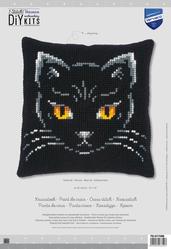 PN-0171086- Kit Coussin Point de Croix Chat Noir - Vervaco
