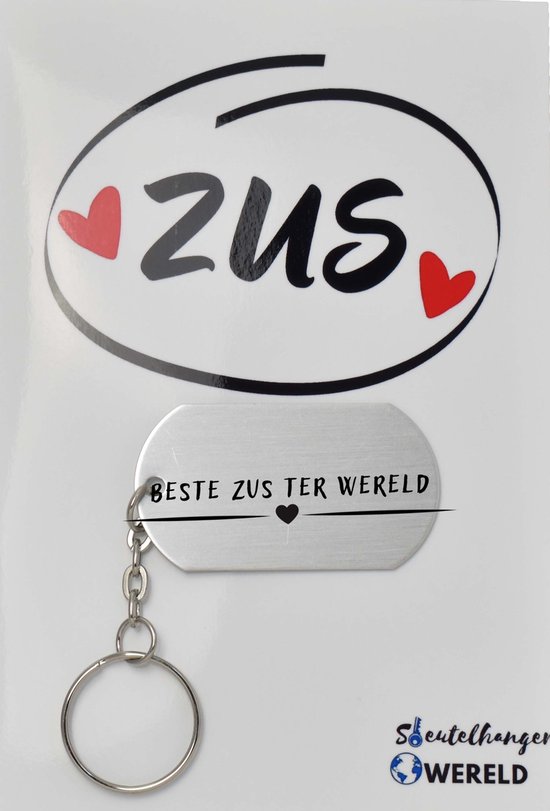 Beste zus ter wereld Sleutelhanger inclusief kaart - zus cadeau - zus - Leuk kado voor je zus om te geven - 2.9 x 5.4CM