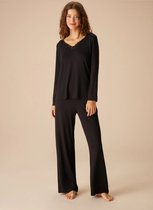 Suwen- Dames Pyjama Set - Nachtkleding- Homewear -Satijn -Zwart Maat S