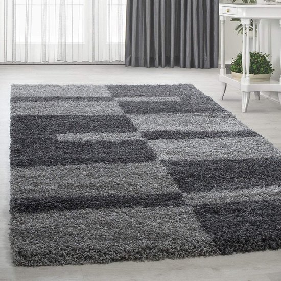 Hoogpolig shaggy vloerkleed - Manhattan 140x200 CM Grijs  3 CM