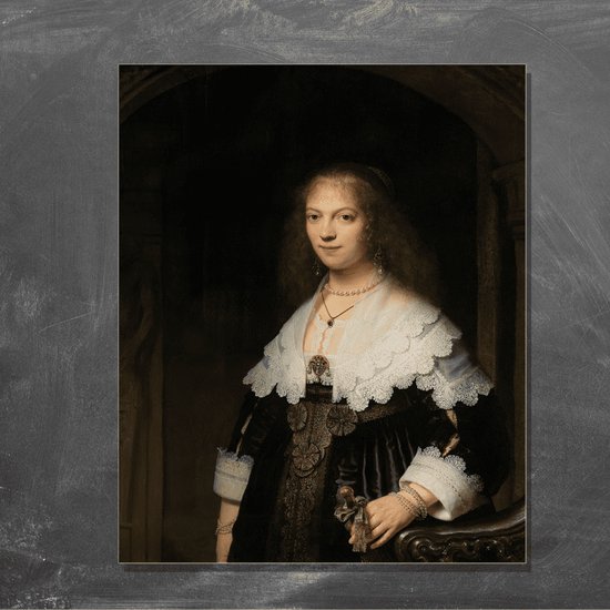 Wanddecoratie / Schilderij / Poster / Doek / Schilderstuk / Muurdecoratie / Fotokunst / Tafereel Portret van een vrouw, mogelijk Maria Trip - Rembrandt van Rijn gedrukt op Textielposter