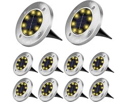 Bantach Solar Led Zonne-Energie 10 Stuks - RVS - Grondspot - Buitenlamp - Tuinverlichting - LED verlichting - Tuinspot