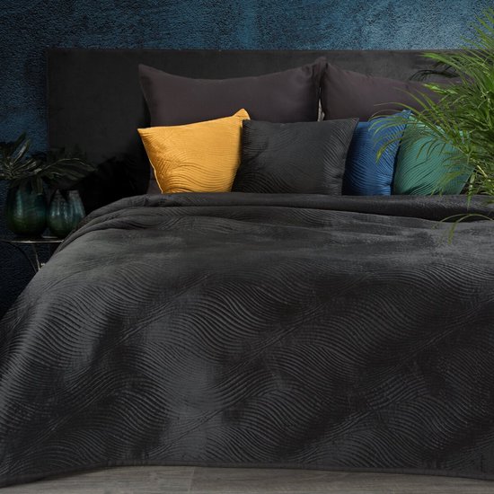 Oneiro’s luxe RIA Type 5 Beddensprei Zwart - 220x240 cm – bedsprei 2 persoons - beige – beddengoed – slaapkamer – spreien – dekens – wonen – slapen