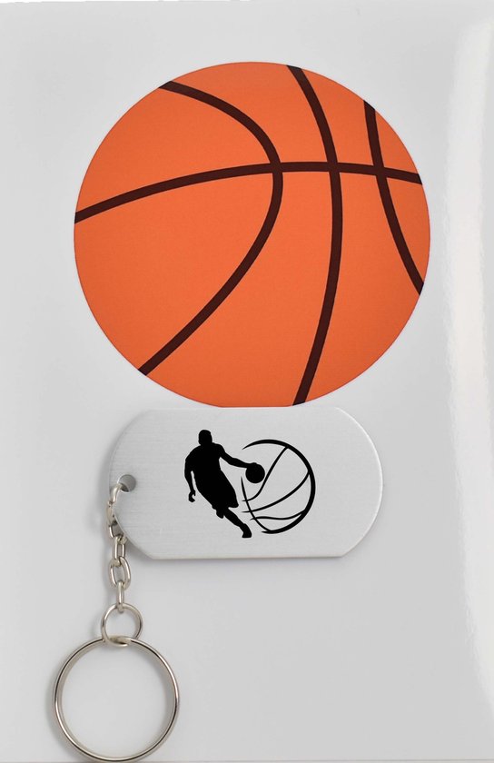 basketbal sleutelhanger inclusief kaart - sport cadeau - sporten - Leuk kado voor je sporter om te geven - 2.9 x 5.4CM