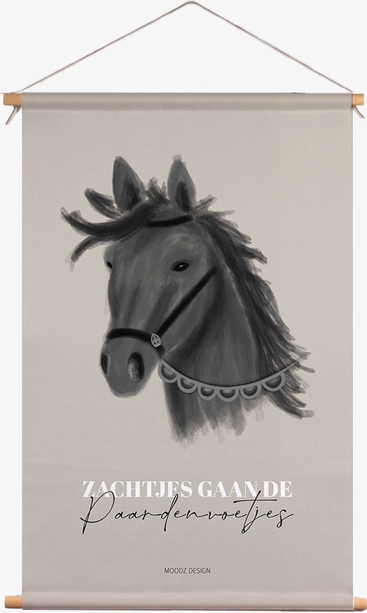MOODZ design Textielposter | Zachtjes gaan de paardenvoetjes | Sinterklaasfeest | 45x70 cm Bruin