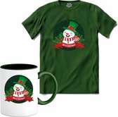 Merry Christmas Sneeuwpop - T-Shirt met mok - Heren - Bottle Groen - Maat 4XL
