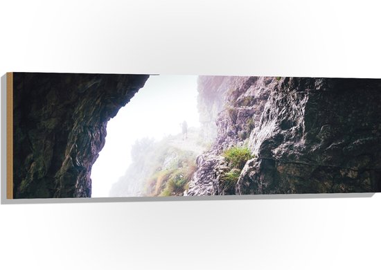 WallClassics - Hout - Mist op de Berg - 120x40 cm - 12 mm dik - Foto op Hout (Met Ophangsysteem)