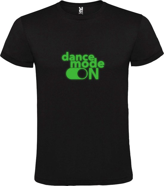 Zwart T-Shirt met “ Dance Mode On “ afbeelding Glow in the Dark Groen Size L