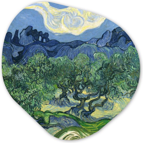 Organische Wanddecoratie - Kunststof Muurdecoratie- Organisch Schilderij - De olijfbomen - Vincent van Gogh- 60x60 cm - Organische spiegel vorm op kunststof