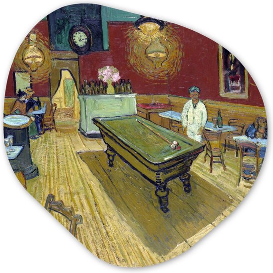 Organische Wanddecoratie - Kunststof Muurdecoratie- Organisch Schilderij - Het Nachtcafé - Vincent van Gogh- 90x90 cm - Organische spiegel vorm op kunststof