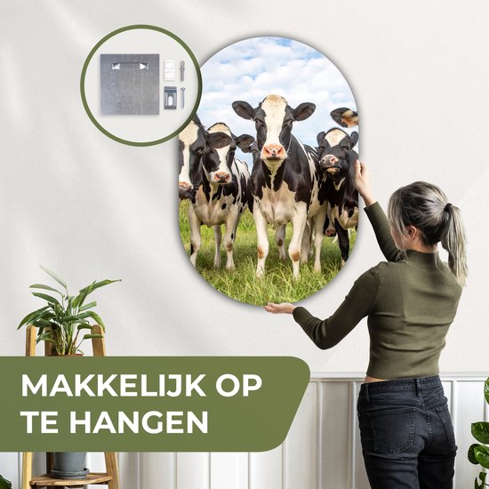 Wall Oval - Décoration murale Plastique - Tableau Ovale - Vaches - Pâturage - Campagne - Nature - Herbe - 80x120 cm - Miroir ovale sur plastique