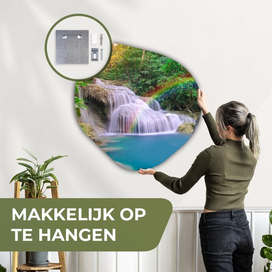 Décoration murale Organique - Décoration murale Plastique - Peinture Organique - Arc-en-Ciel - Soleil - Cascade - Nature - 90x90 cm - Forme Miroir Organique sur Plastique