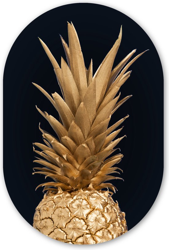 Muurovaal - Kunststof Wanddecoratie - Ovalen Schilderij - Ananas - Fruit - Goud