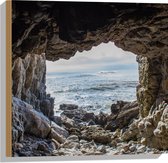 WallClassics - Bois - Ouverture d'une grotte en bord de mer - 50 x 50 cm - Épaisseur 12 mm - Photo sur bois (avec système de suspension)