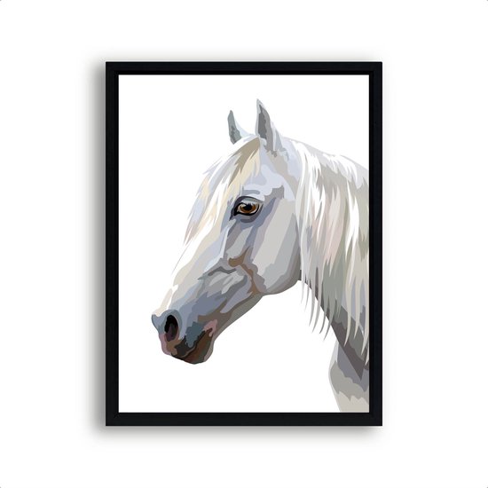 Postercity - Design Poster Wit Paard links aquarel - Dieren Paarden Poster - Kinderkamer / Babykamer - 80x60cm
