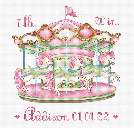 Roze Baby Carousel Aida Leti Stitch Borduurpakket L8046
