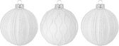 Set van 3 - Luxe Glazen Kerstballen Wit met Glitterdecoratie - 8 cm