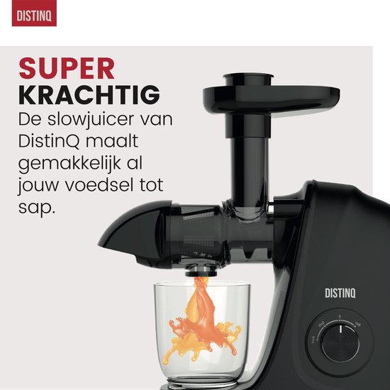 DistinQ® Slowjuicer met Pulpcontainer - 2 standen Soft en Hard - Zwart - 700ml Sapbeker en 1400ml pulpreservoir van DistinQ — afbeelding 2
