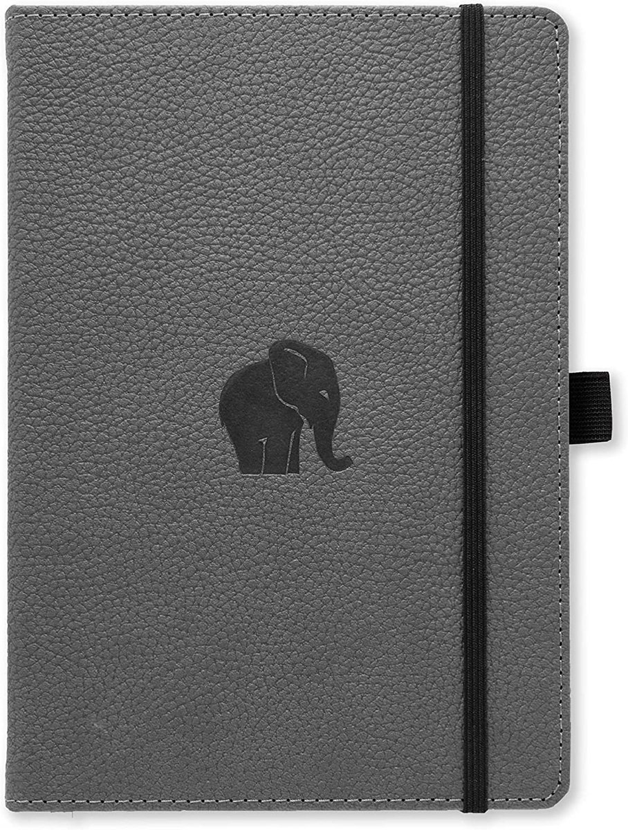 Dingbats* Wildlife A5 Notitieboek - Grey Elephant Raster - Bullet Journal met 100 gsm Inktvrij Papier - Schetsboek met Harde Kaft, Elastische Sluiting en Bladwijzer