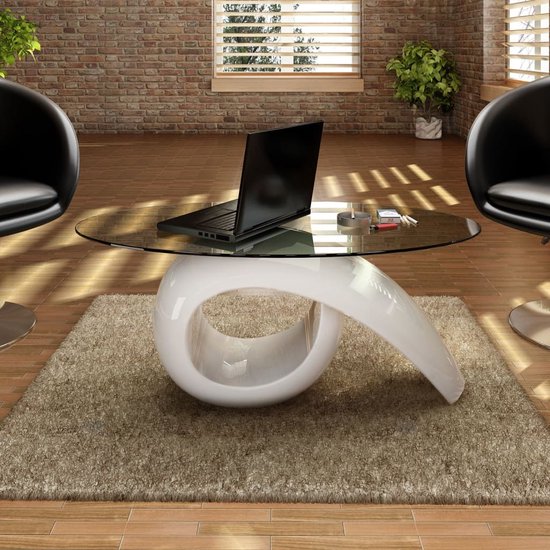 Prolenta Premium - Table basse avec plateau ovale en verre blanc brillant |  bol.com