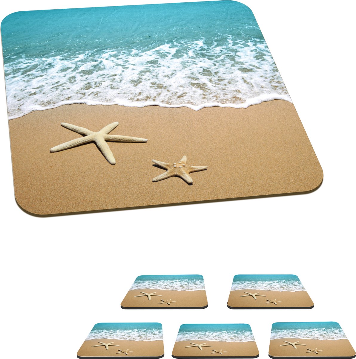 Onderzetters voor glazen - Zee - Strand - Zeester - 10x10 cm - Glasonderzetters - 6 stuks