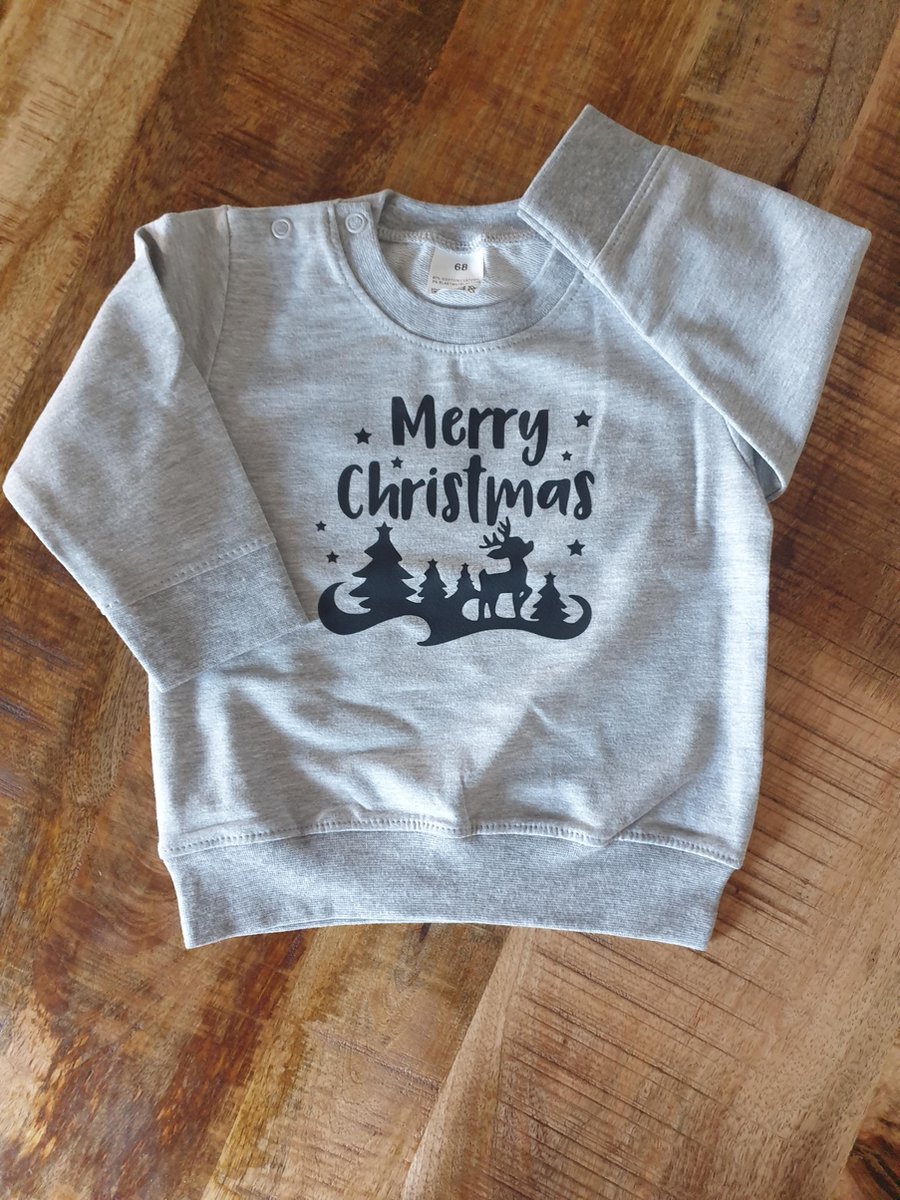Trui Merry Christmas, maat 56 grijs
