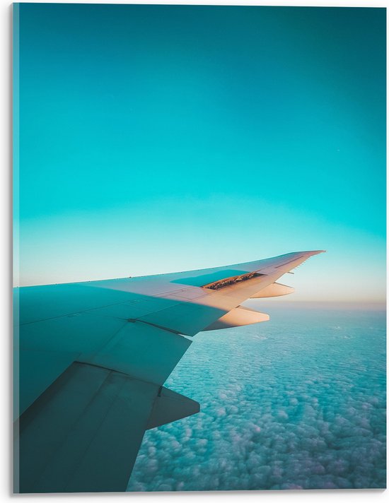 WallClassics - Acrylglas - Witte Vleugel van Vliegtuig boven Schapenwolken - 30x40 cm Foto op Acrylglas (Met Ophangsysteem)